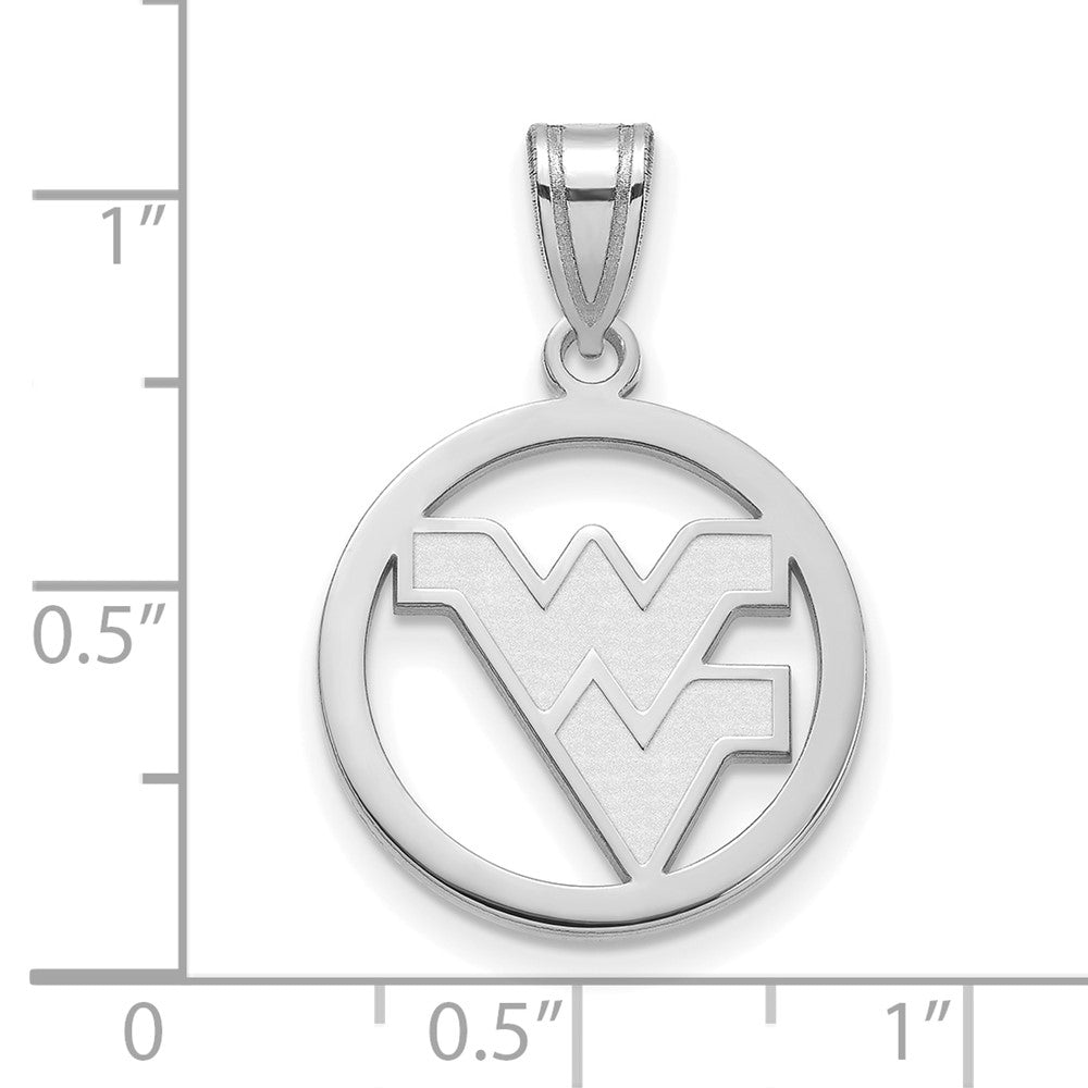 Sterling Silver Rhodium Plated Logoart West Virginia University W V Medium Circle Pendant