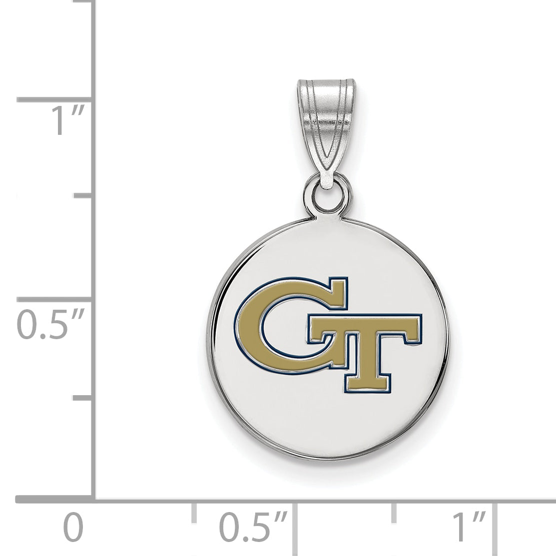 Sterling Silver Rhodium Plated Logoart Georgia Institute Of Technology G T Medium Enameled Disc Pendant