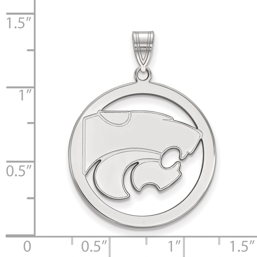 Sterling Silver Rhodium Plated Logoart Kansas State University Wildcat Extra Large Circle Pendant