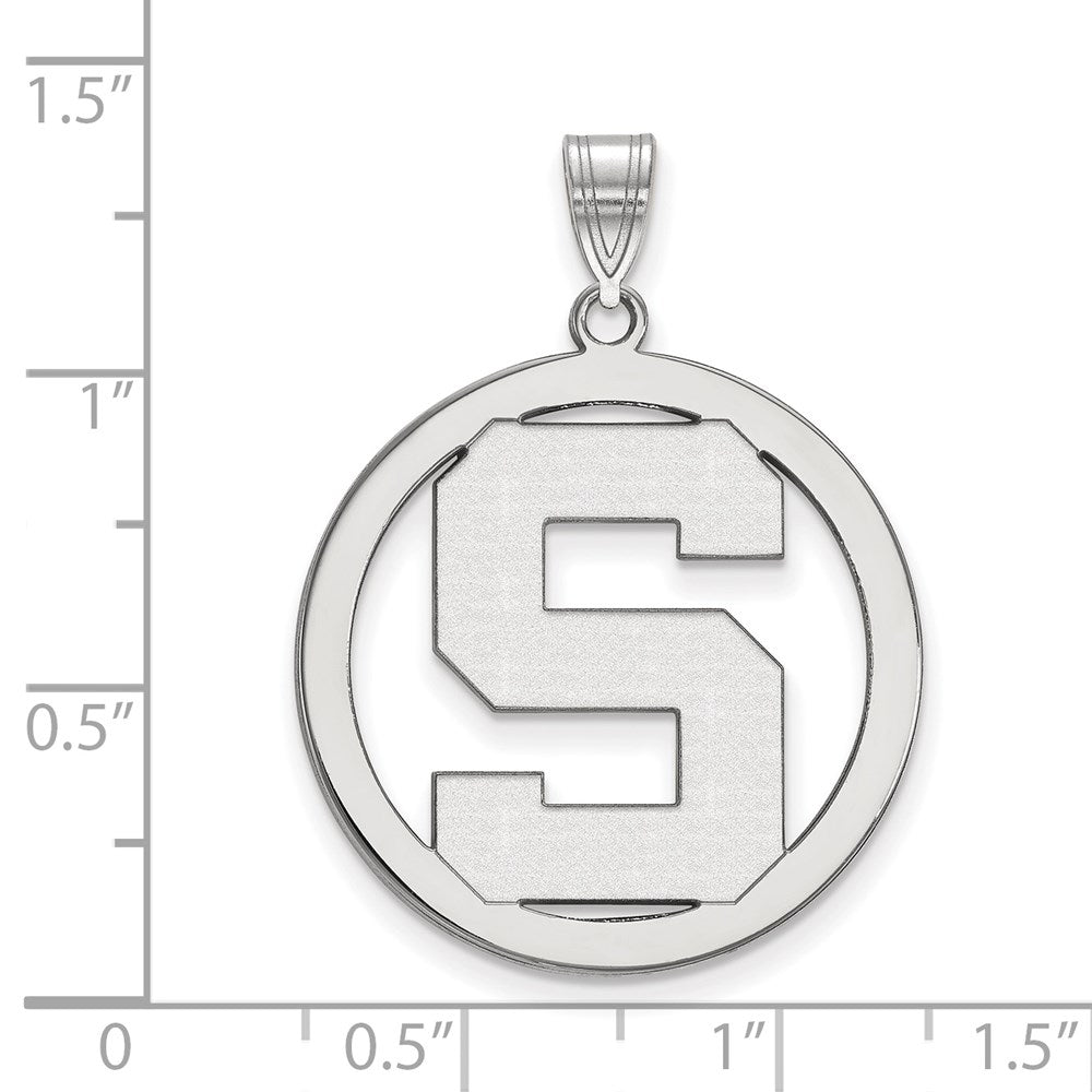 Sterling Silver Rhodium Plated Logoart Michigan State University Letter S Large Circle Pendant