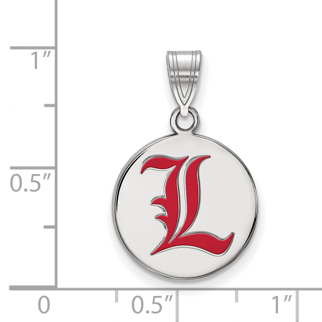 Sterling Silver Rhodium Plated Logoart University Of Louisville Letter L Medium Enameled Disc Pendant