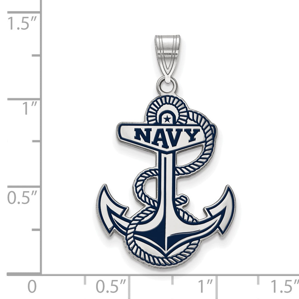 Sterling Silver Rhodium Plated Logoart Us Naval Academy Anchor Extra Large Enameled Pendant