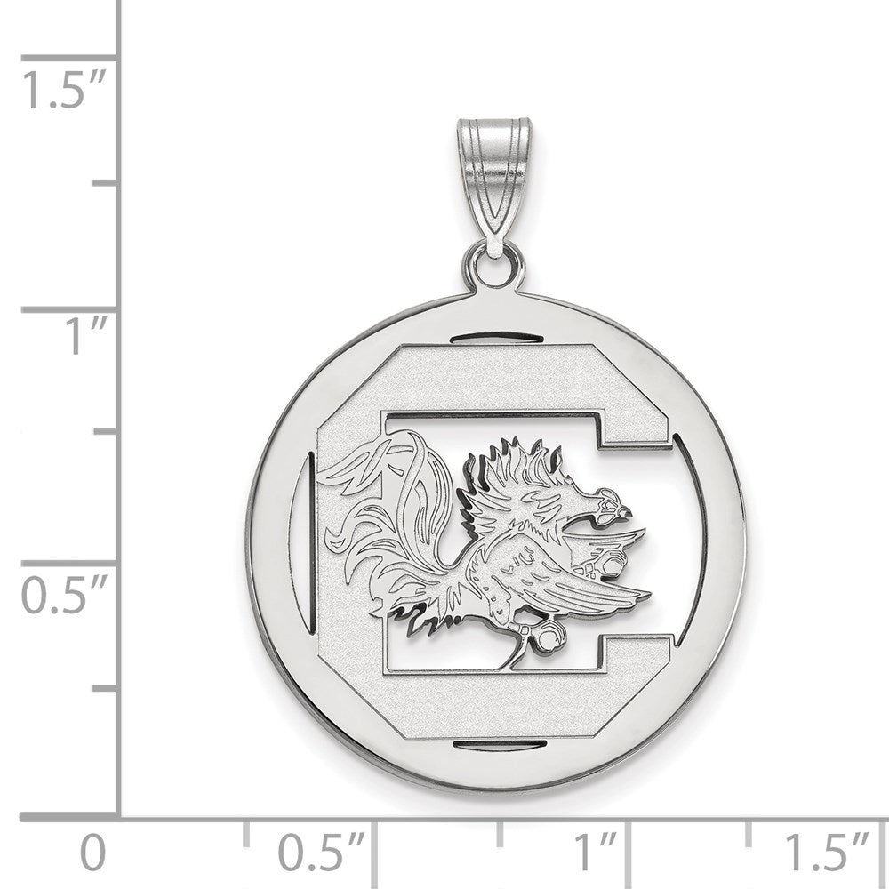 Sterling Silver Rhodium Plated Logoart University Of South Carolina Extra Large Circle Pendant