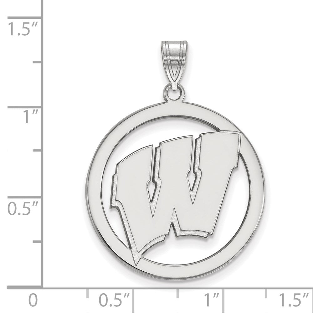 Sterling Silver Rhodium Plated Logoart University Of Wisconsin Letter W Extra Large Circle Pendant