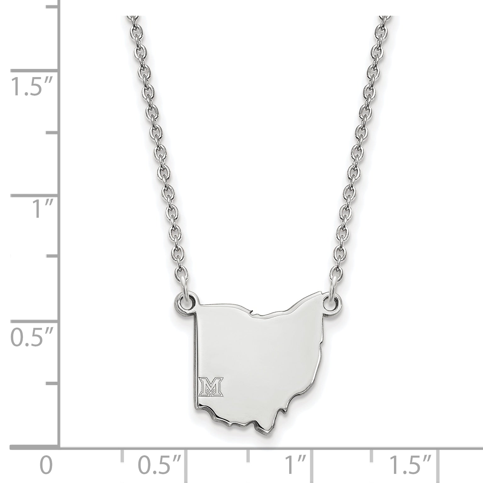 Sterling Silver Rhodium Plated Logoart Miami University Ohio Shape 18 Inch Necklace