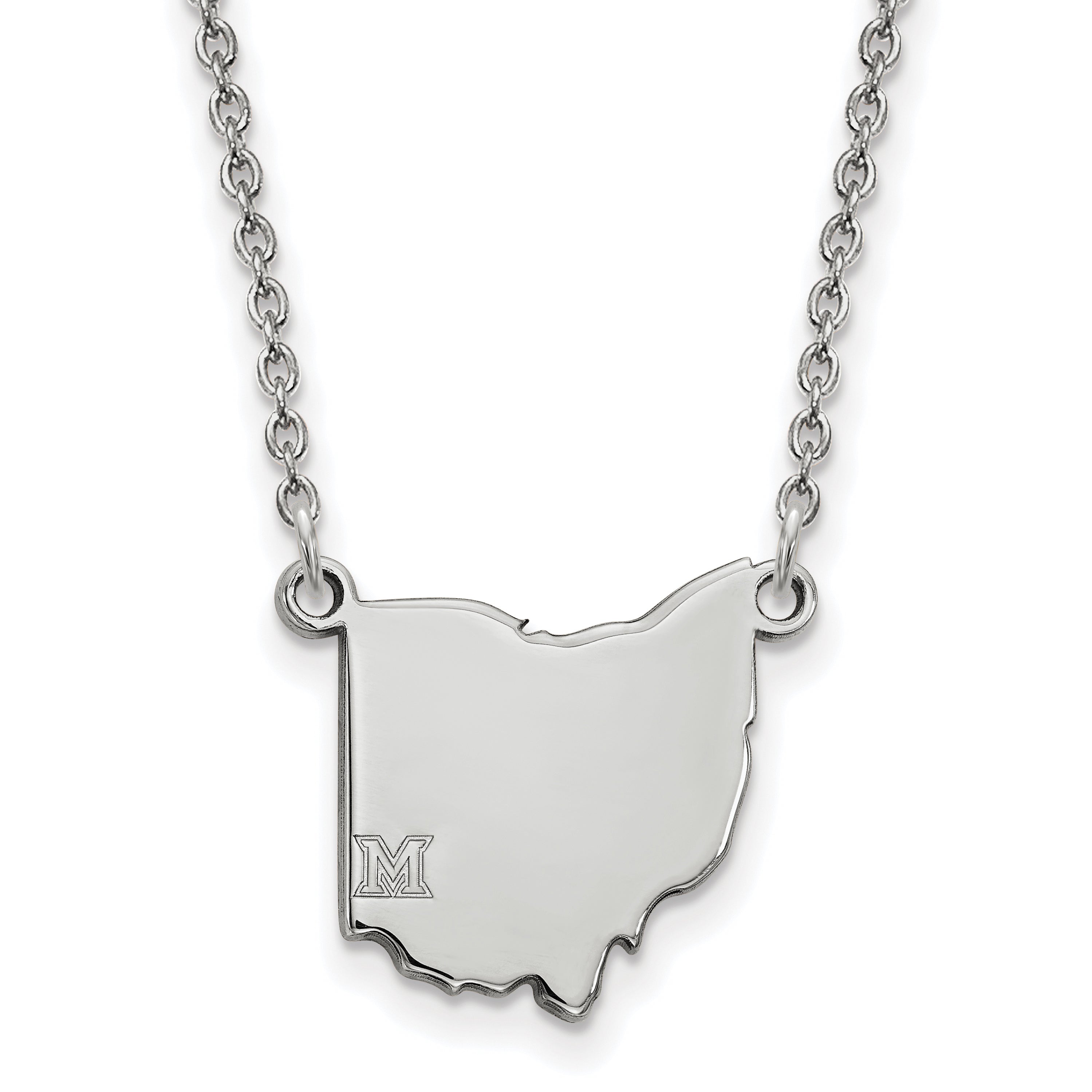 Sterling Silver Rhodium Plated Logoart Miami University Ohio Shape 18 Inch Necklace