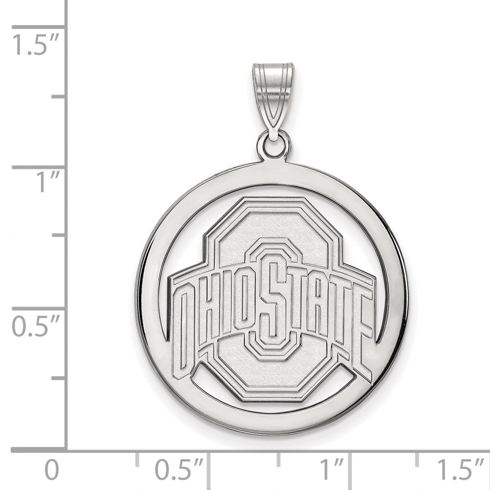 Sterling Silver Rhodium Plated Logoart The Ohio State University Extra Large Circle Pendant