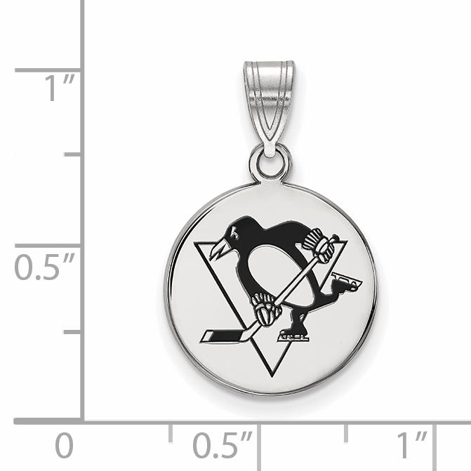 Sterling Silver Rhodium Plated Nhl Logoart Pittsburgh Penguins Medium Enameled Disc Pendant