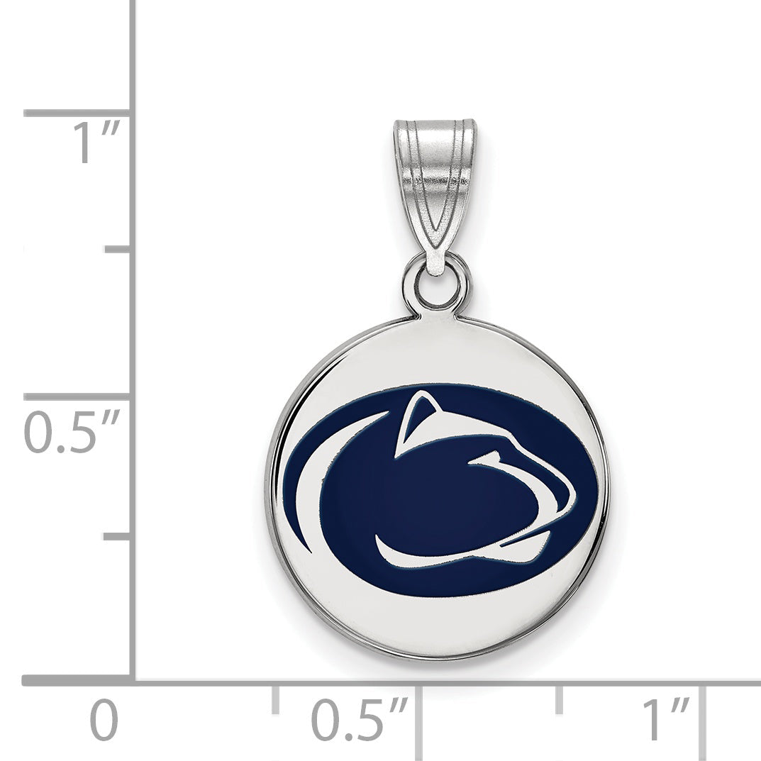 Sterling Silver Rhodium Plated Logoart Penn State University Lion Medium Enameled Disc Pendant