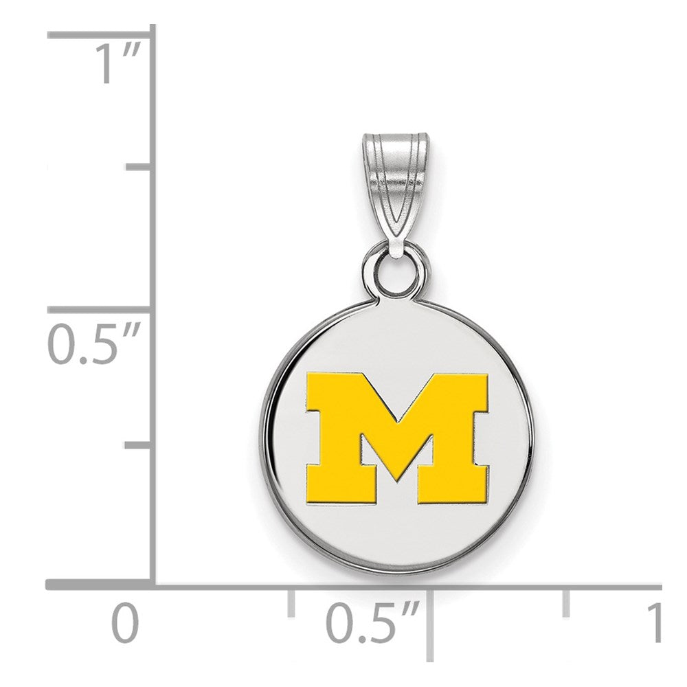Sterling Silver Rhodium Plated Logoart University Of Michigan Letter M Small Yellow Enameled Disc Pendant