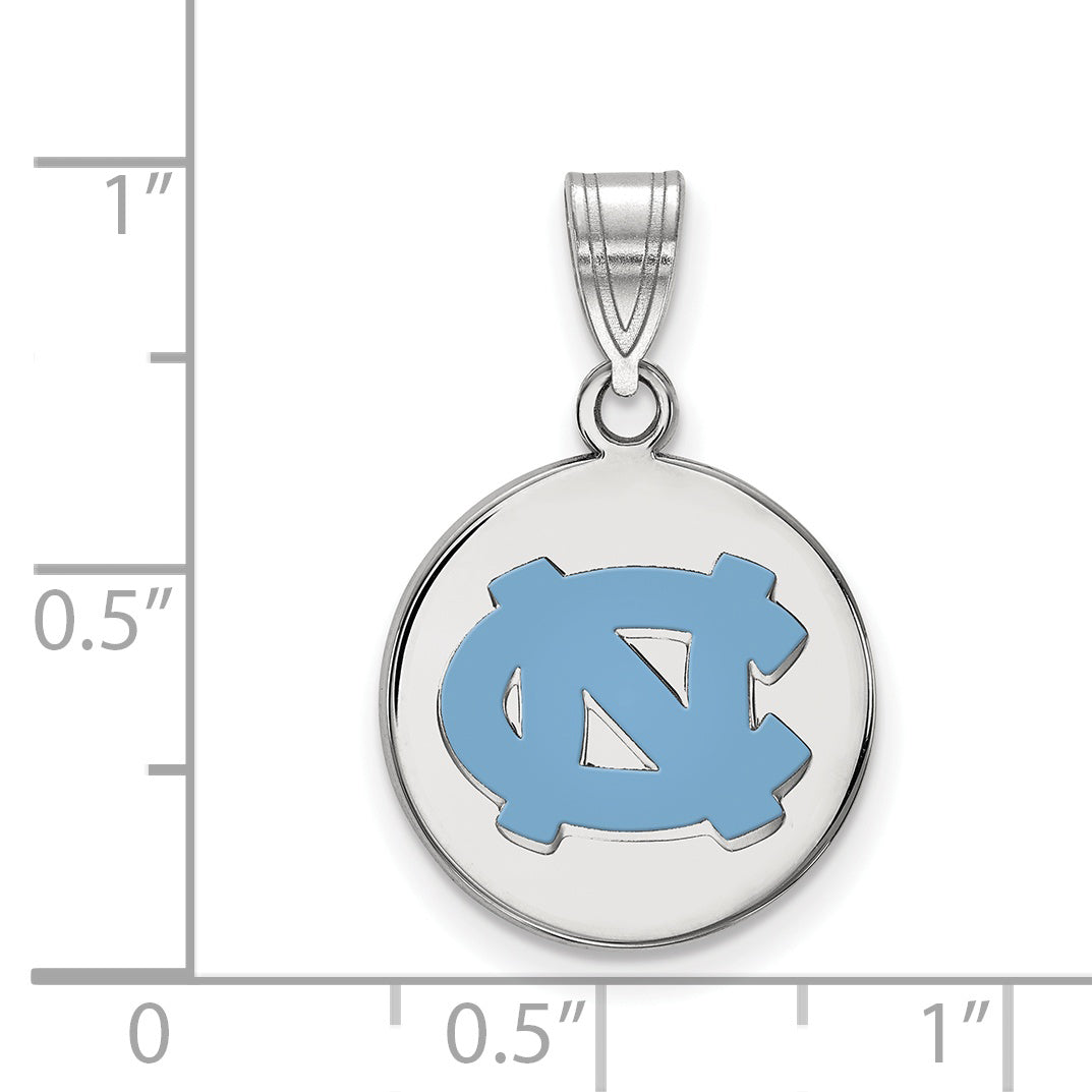 Sterling Silver Rhodium Plated Logoart University Of North Carolina N C Medium Enameled Disc Pendant