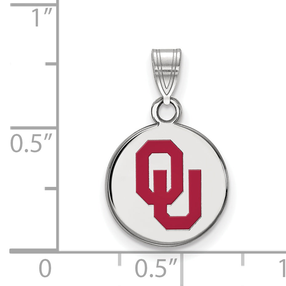 Sterling Silver Rhodium Plated Logoart University Of Oklahoma O U Small Enameled Disc Pendant