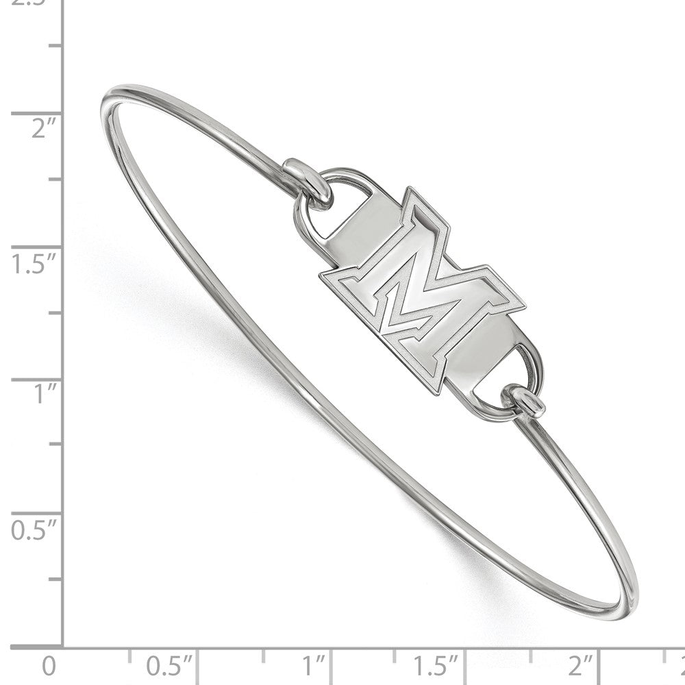 Sterling Silver Rhodium Plated Logoart Miami University Ohio Letter M Small Center 7 Inch Wire Bangle