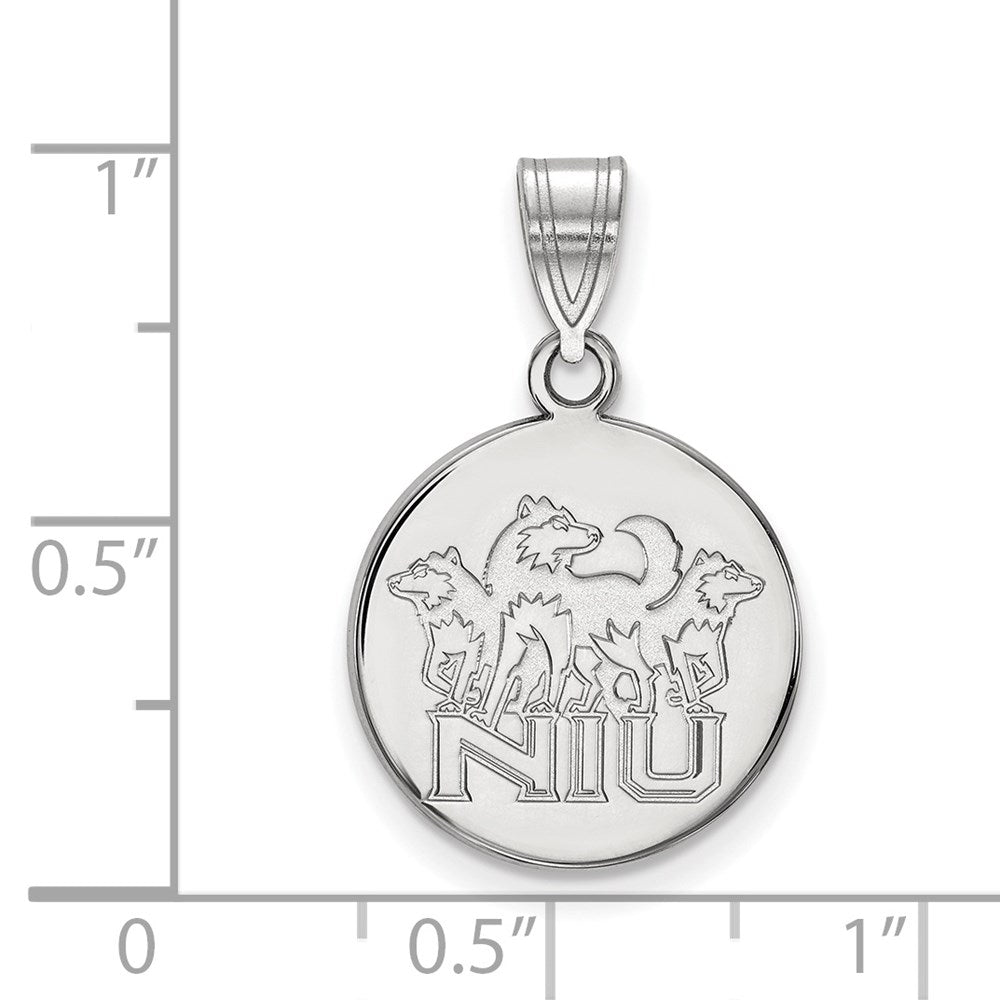 14K White Gold Logoart Northern Illinois University N I U With Huskies Medium Disc Pendant