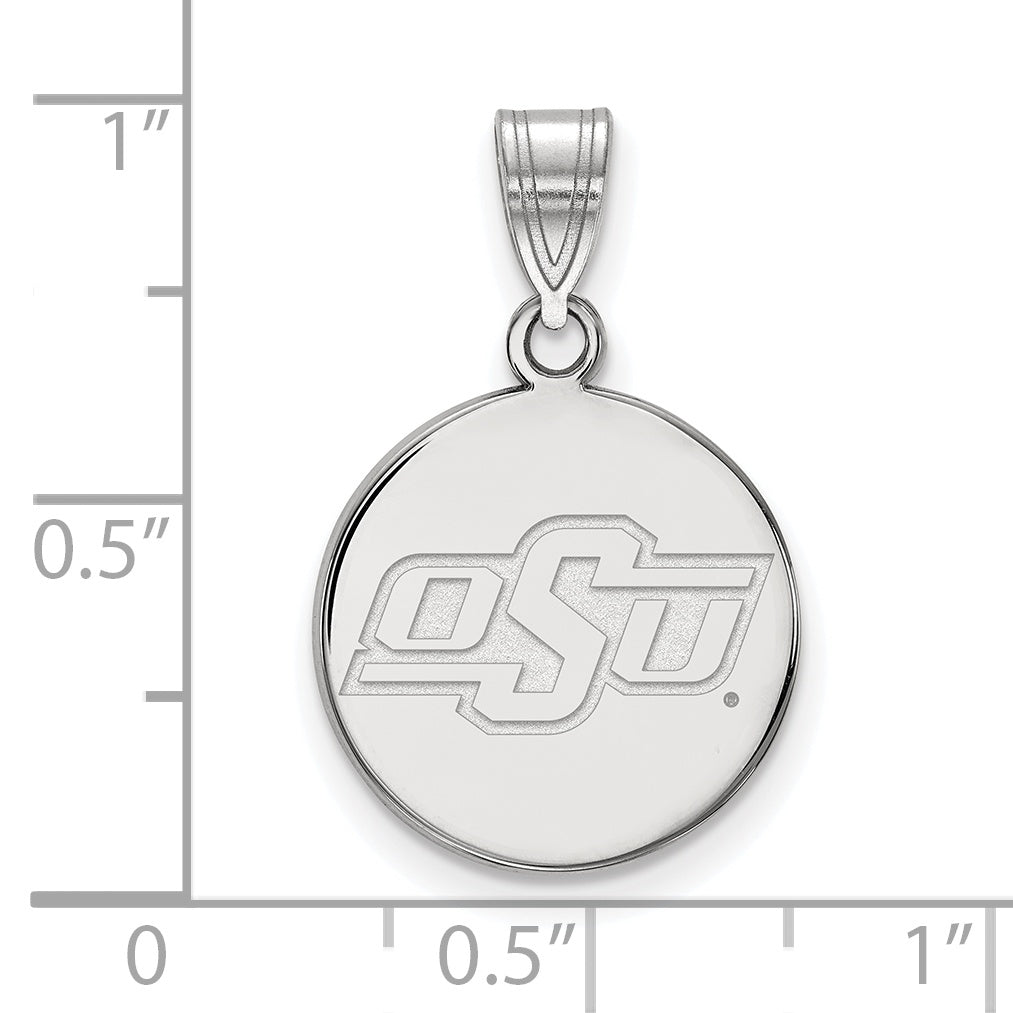 Sterling Silver Rhodium Plated Logoart Oklahoma State University O S U Small Disc Pendant