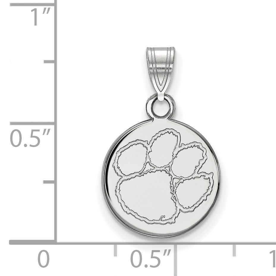 Sterling Silver Rhodium Plated Logoart Clemson University Tiger Paw Small Disc Pendant