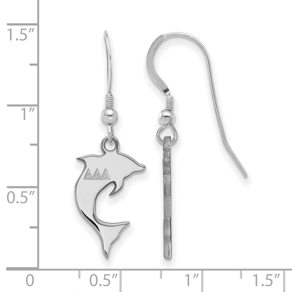 Sterling Silver Rhodium Plated Logoart Delta Sorority Symbol Small Dangle Wire Earrings