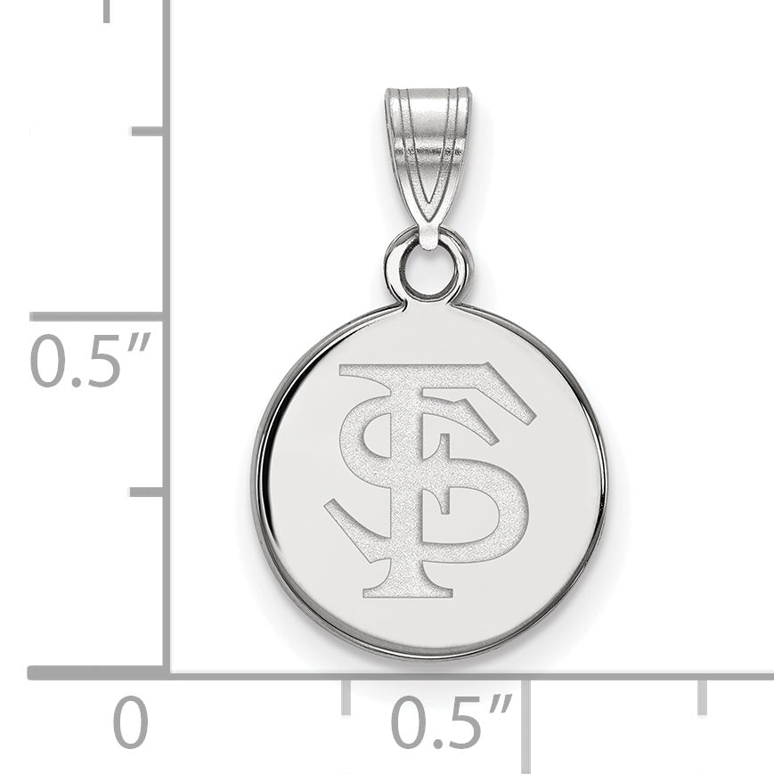 Sterling Silver Rhodium Plated Logoart Florida State University F S Small Disc Pendant