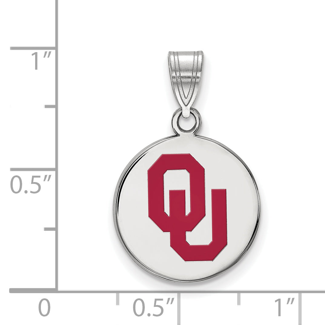 Sterling Silver Rhodium Plated Logoart University Of Oklahoma O U Medium Enameled Disc Pendant