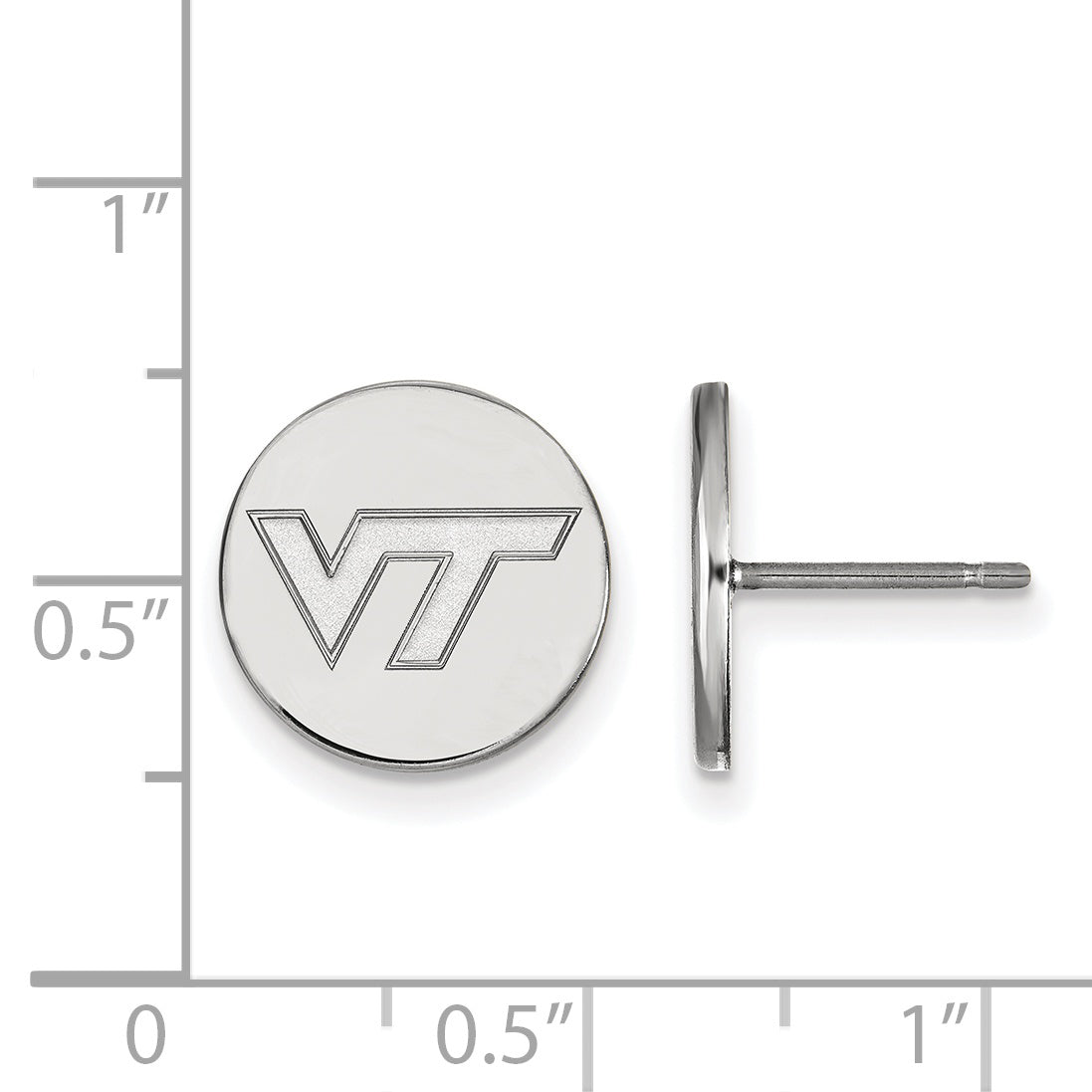 Sterling Silver Rhodium Plated Logoart Virginia Tech V T Small Disc Earrings