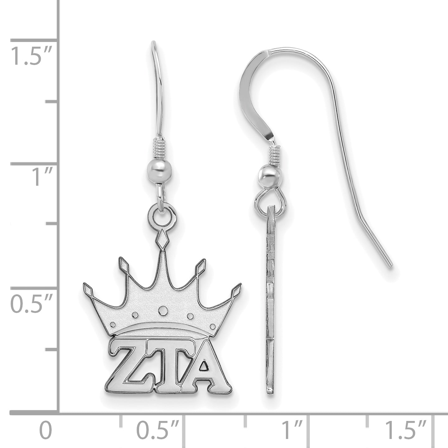 Sterling Silver Rhodium Plated Logoart Zeta Tau Alpha Sorority Symbol Small Dangle Wire Earrings
