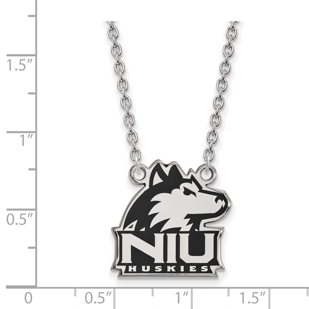 Sterling Silver Rhodium Plated Logoart Northern Illinois University N I U Huskies Large Enameled Pendant 18 Inch Necklace