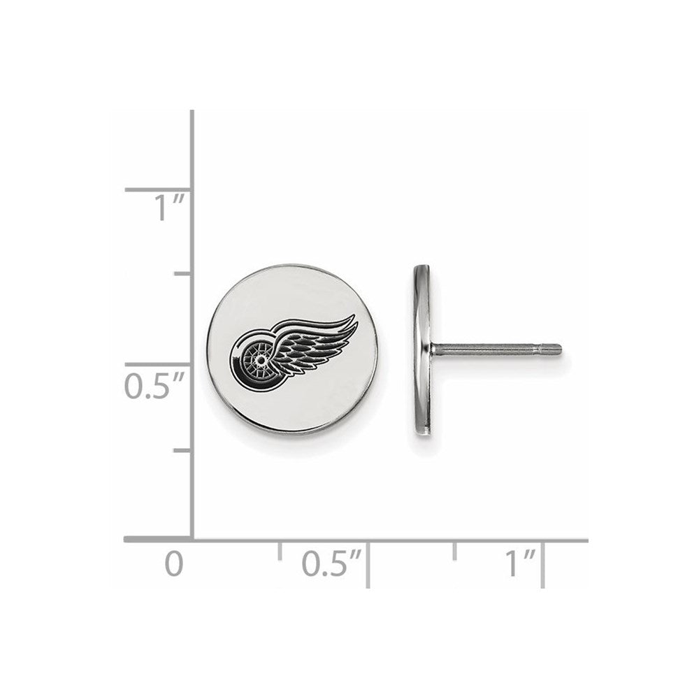 Sterling Silver Rhodium Plated Nhl Logoart Detroit Red Wings Small Enameled Disc Post Earrings