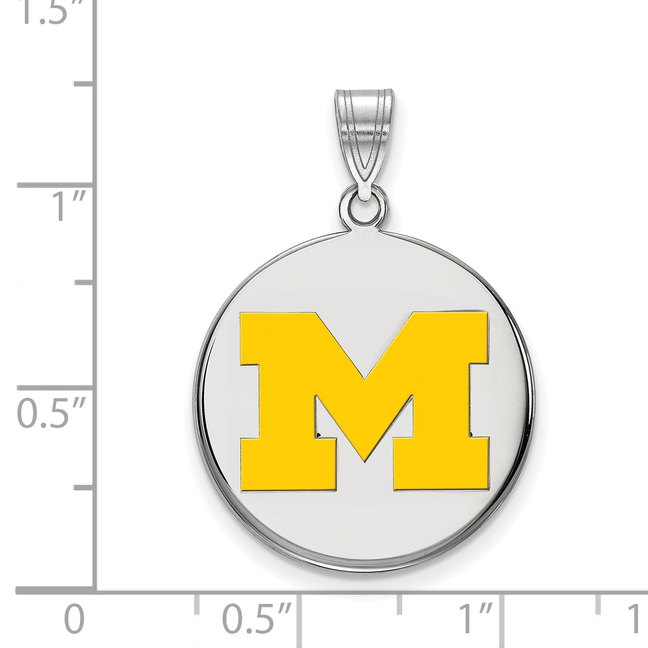 Sterling Silver Rhodium Plated Logoart University Of Michigan Letter M Large Yellow Enameled Disc Pendant