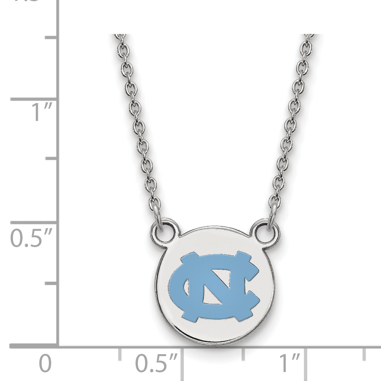 Sterling Silver Rhodium Plated Logoart University Of North Carolina Small Enameled Disc Pendant 18 Inch Necklace