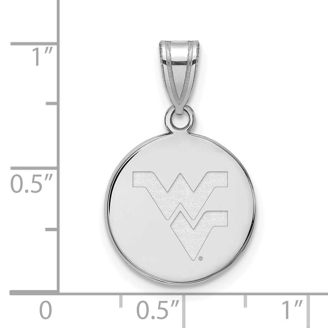 Sterling Silver Rhodium Plated Logoart West Virginia University W V Medium Disc Pendant