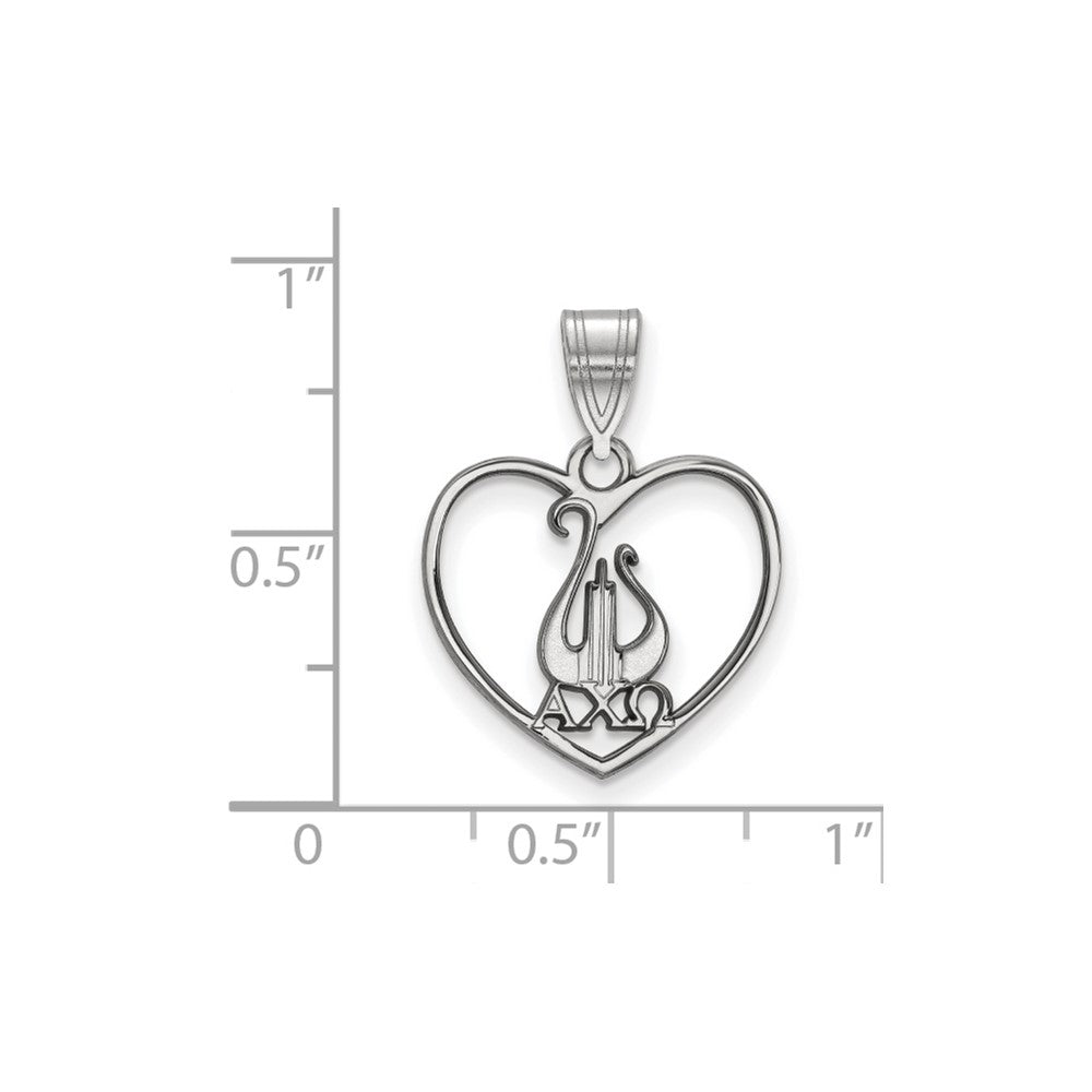Sterling Silver Rhodium Plated Logoart Alpha Chi Omega Sorority Symbol Heart Pendant
