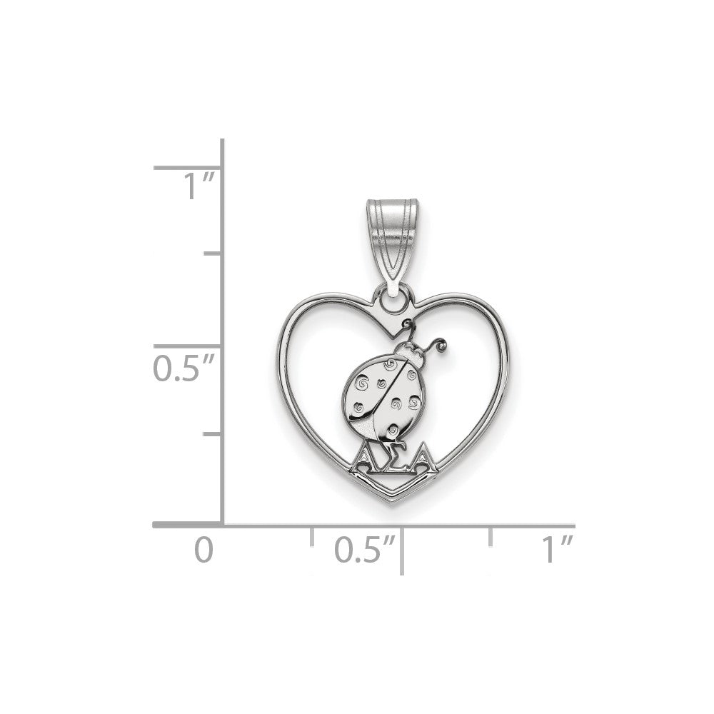Sterling Silver Rhodium Plated Logoart Alpha Sigma Sorority Symbol Heart Pendant