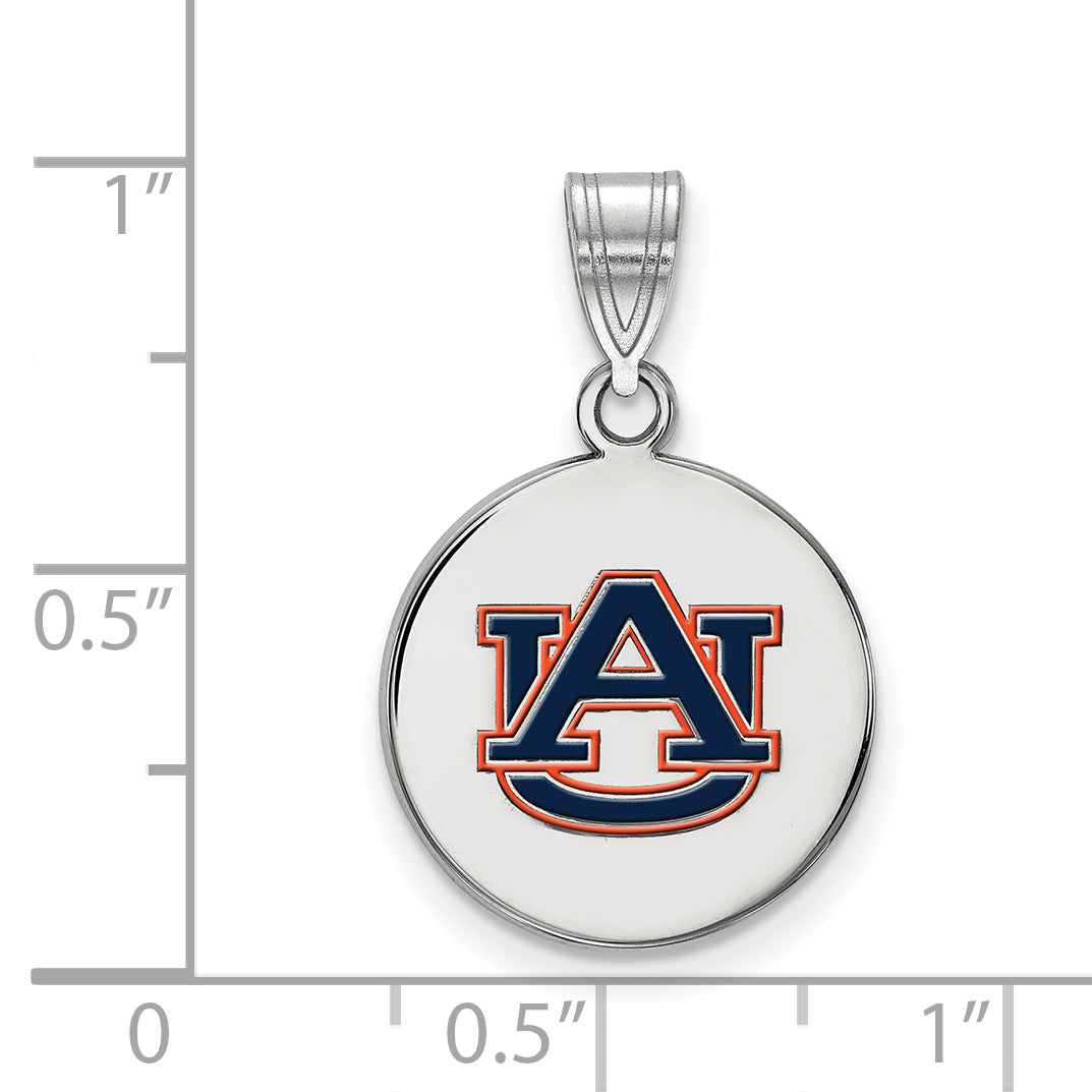 Sterling Silver Rhodium Plated Logoart Auburn University Medium Enameled Disc Pendant