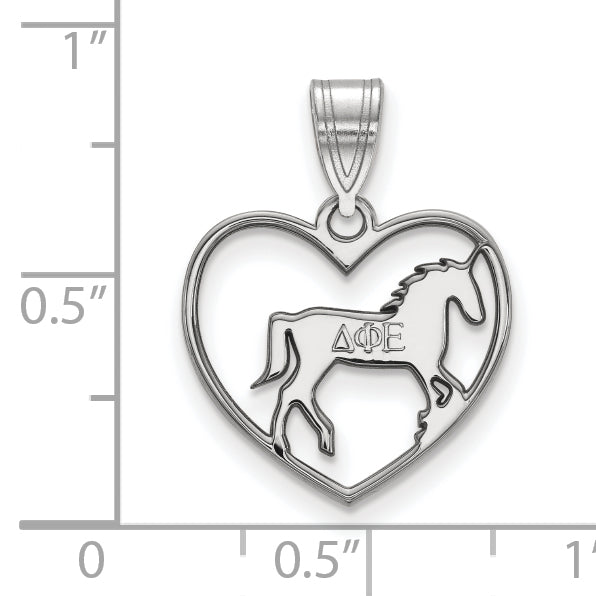 Sterling Silver Rhodium Plated Logoart Delta Phi Epsilon Sorority Symbol Heart Pendant