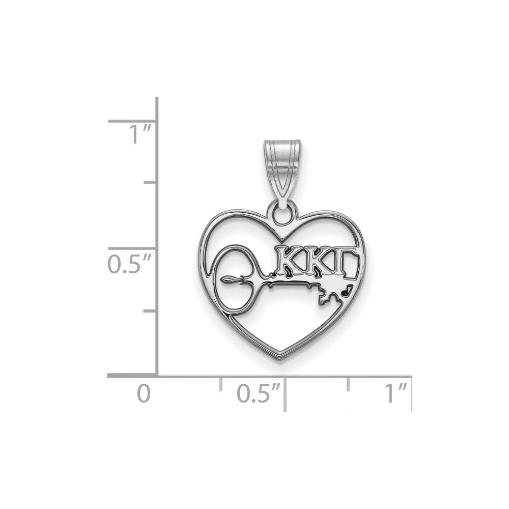 Sterling Silver Rhodium Plated Logoart Kappa Gamma Sorority Symbol Heart Pendant