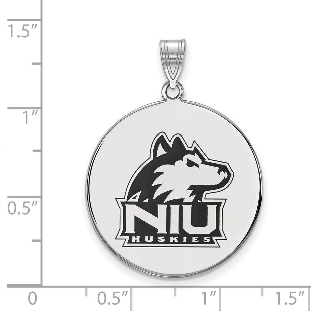 Sterling Silver Rhodium Plated Logoart Northern Illinois University N I U Huskies Extra Large Enameled Disc Pendant