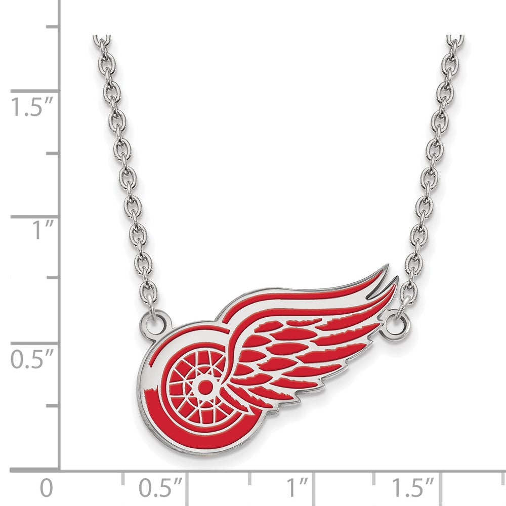 Sterling Silver Rhodium Plated Nhl Logoart Detroit Red Wings Large Enameled Pendant 18 Inch Necklace