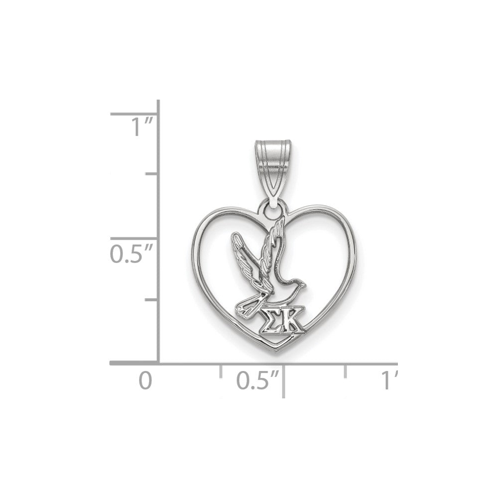 Sterling Silver Rhodium Plated Logoart Sigma Kappa Sorority Symbol Heart Pendant