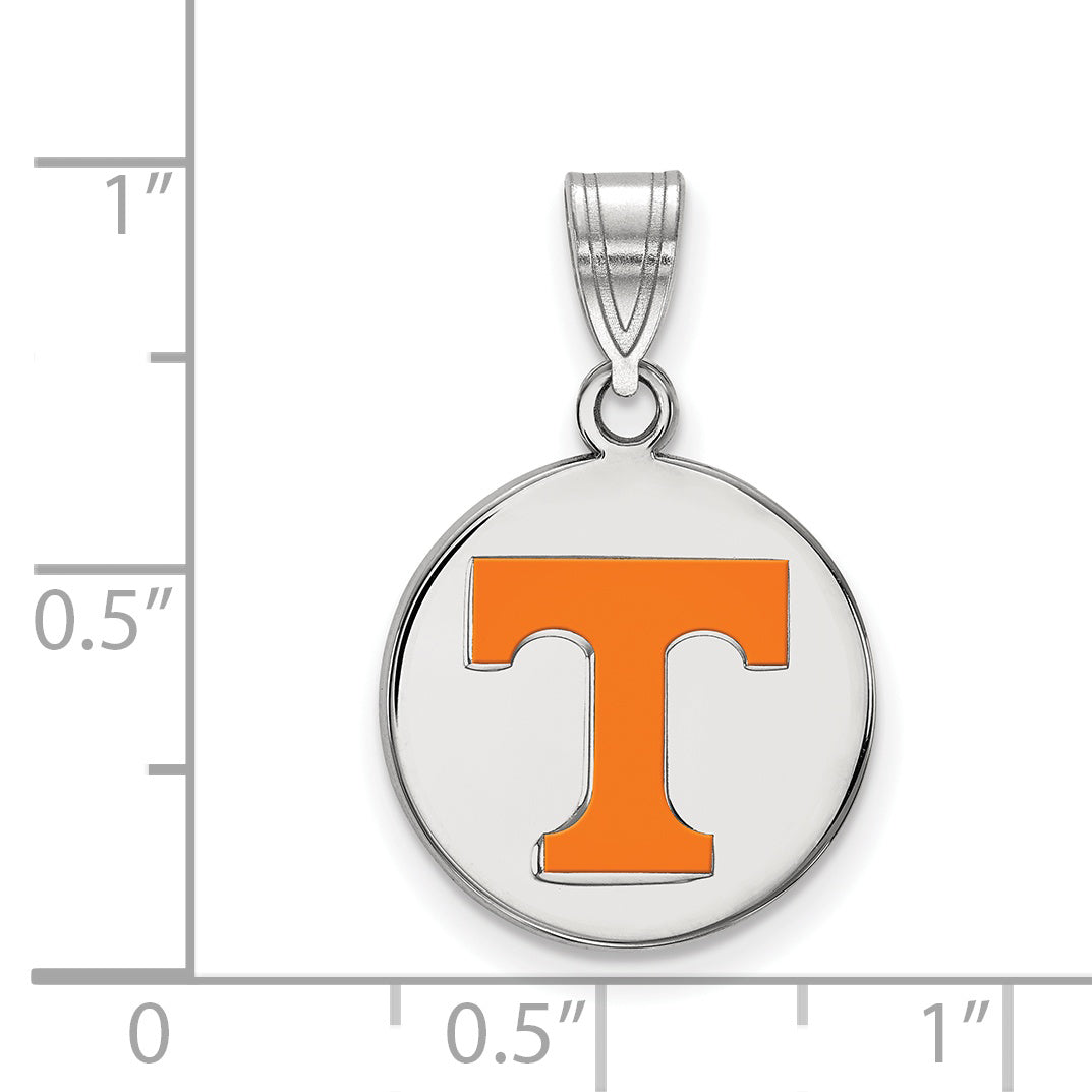 Sterling Silver Rhodium Plated Logoart University Of Tennessee Letter T Medium Enameled Disc Pendant