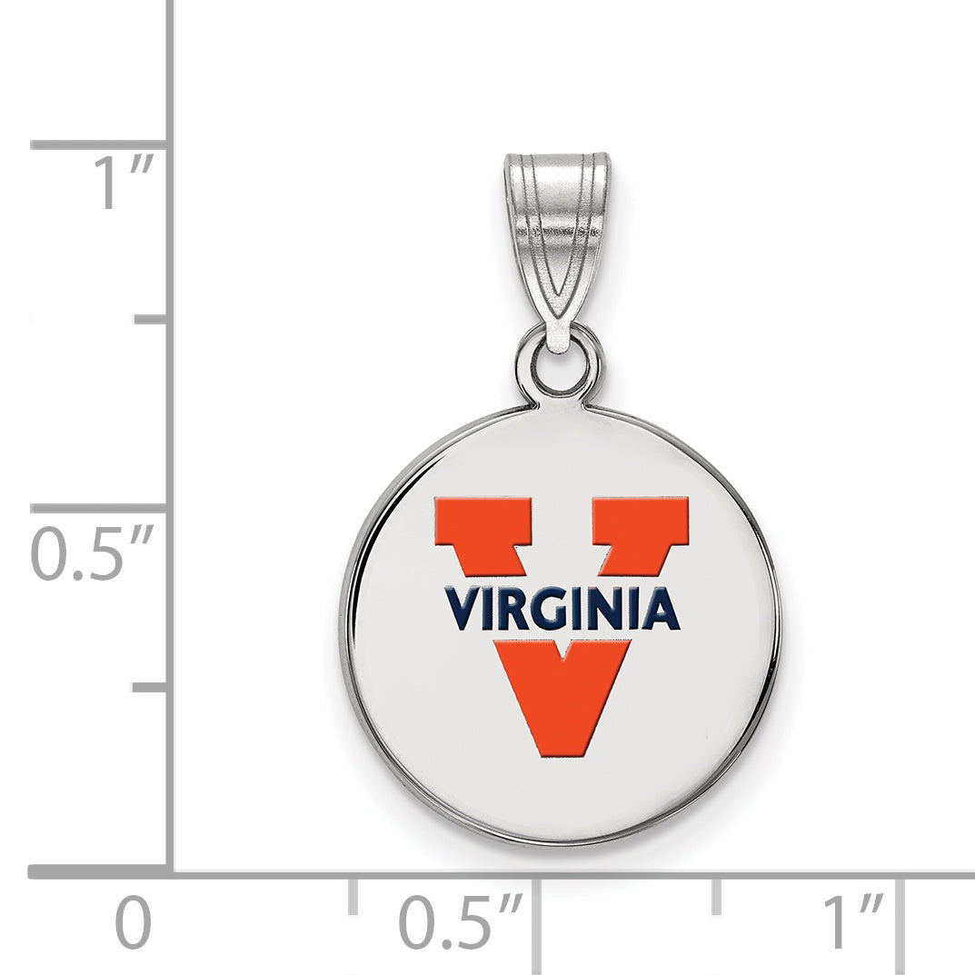 Sterling Silver Rhodium Plated Logoart University Of Virginia Medium Enameled Disc Pendant