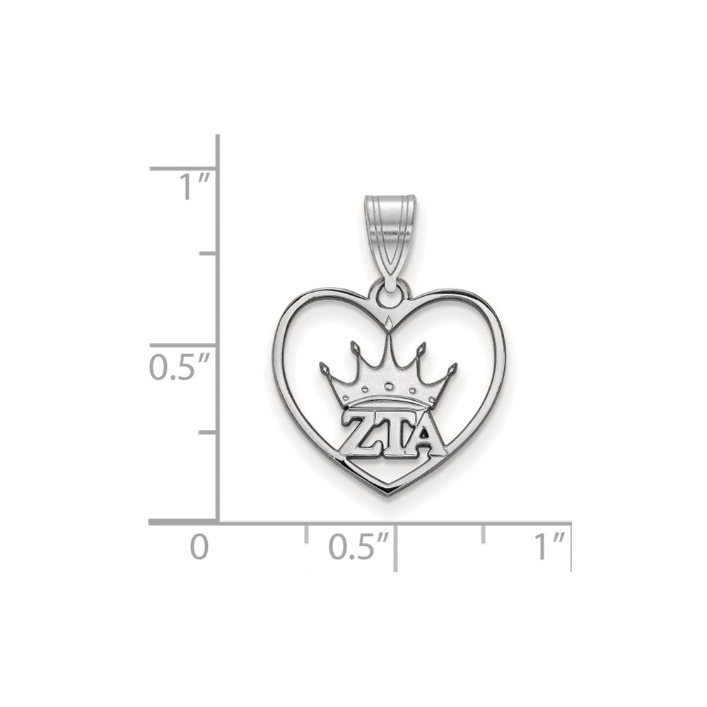 Sterling Silver Rhodium Plated Logoart Zeta Tau Alpha Sorority Symbol Heart Pendant