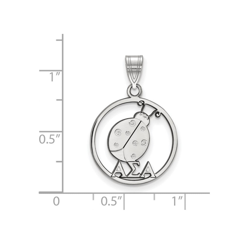 Sterling Silver Rhodium Plated Logoart Alpha Sigma Sorority Symbol Medium Circle Pendant