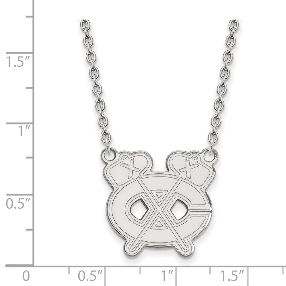 Sterling Silver Rhodium Plated Nhl Logoart Chicago Blackhawks Letter C And Tomahawk Large Pendant 18 Inch Necklace