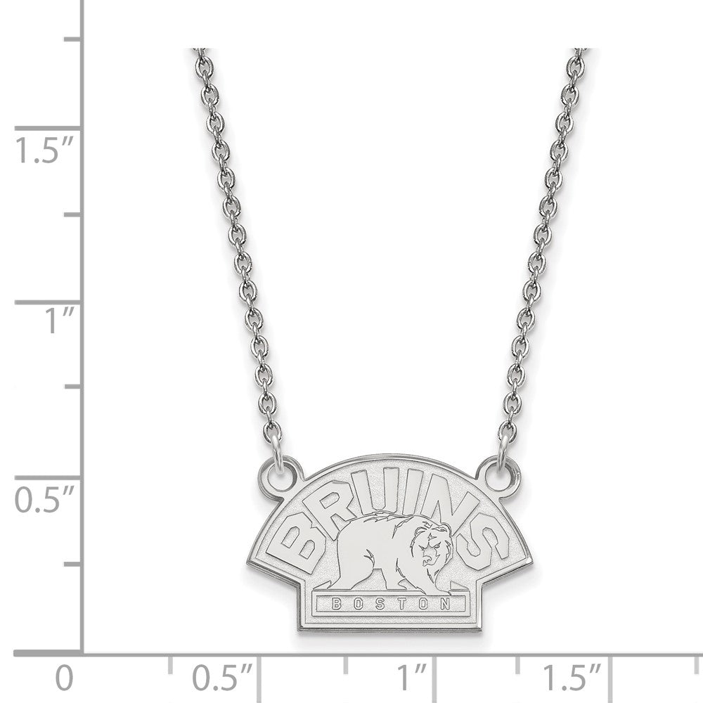 Sterling Silver Rhodium Plated Nhl Logoart Boston Bruins Small Pendant 18 Inch Necklace