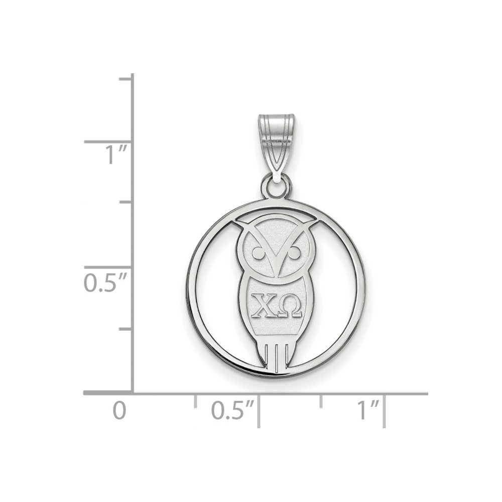 Sterling Silver Rhodium Plated Logoart Chi Omega Sorority Symbol Medium Circle Pendant