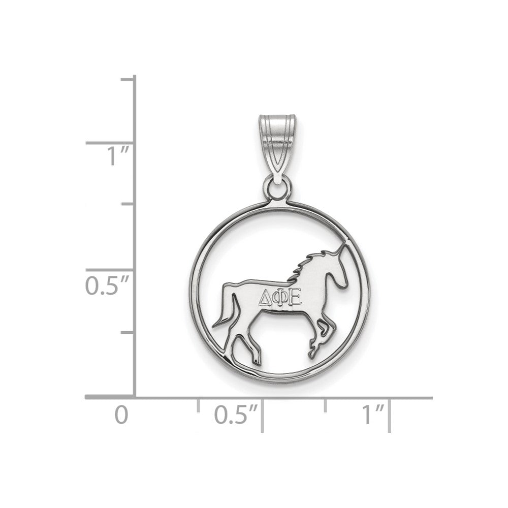 Sterling Silver Rhodium Plated Logoart Delta Phi Epsilon Sorority Symbol Medium Circle Pendant