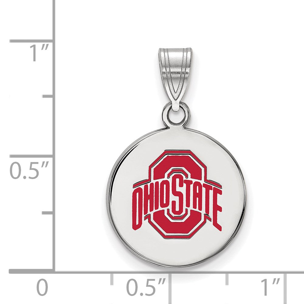 Sterling Silver Rhodium Plated Logoart The Ohio State University Medium Enameled Disc Pendant