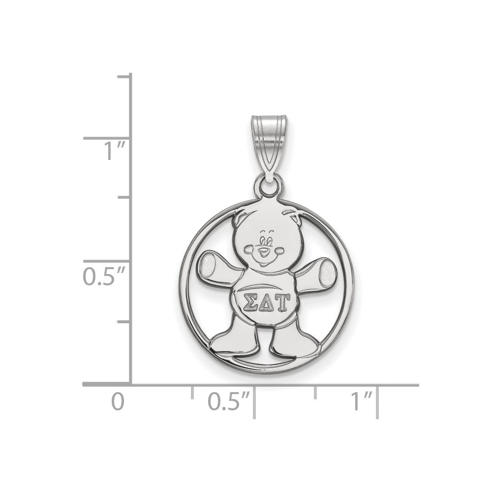 Sterling Silver Rhodium Plated Logoart Sigma Delta Tau Sorority Symbol Medium Circle Pendant