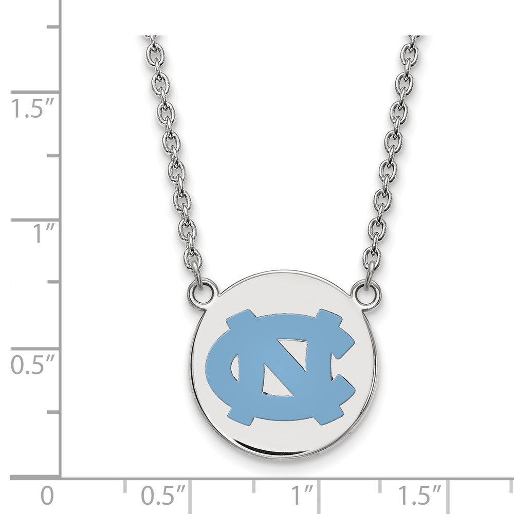 Sterling Silver Rhodium Plated Logoart University Of North Carolina Large Enameled Disc Pendant 18 Inch Necklace