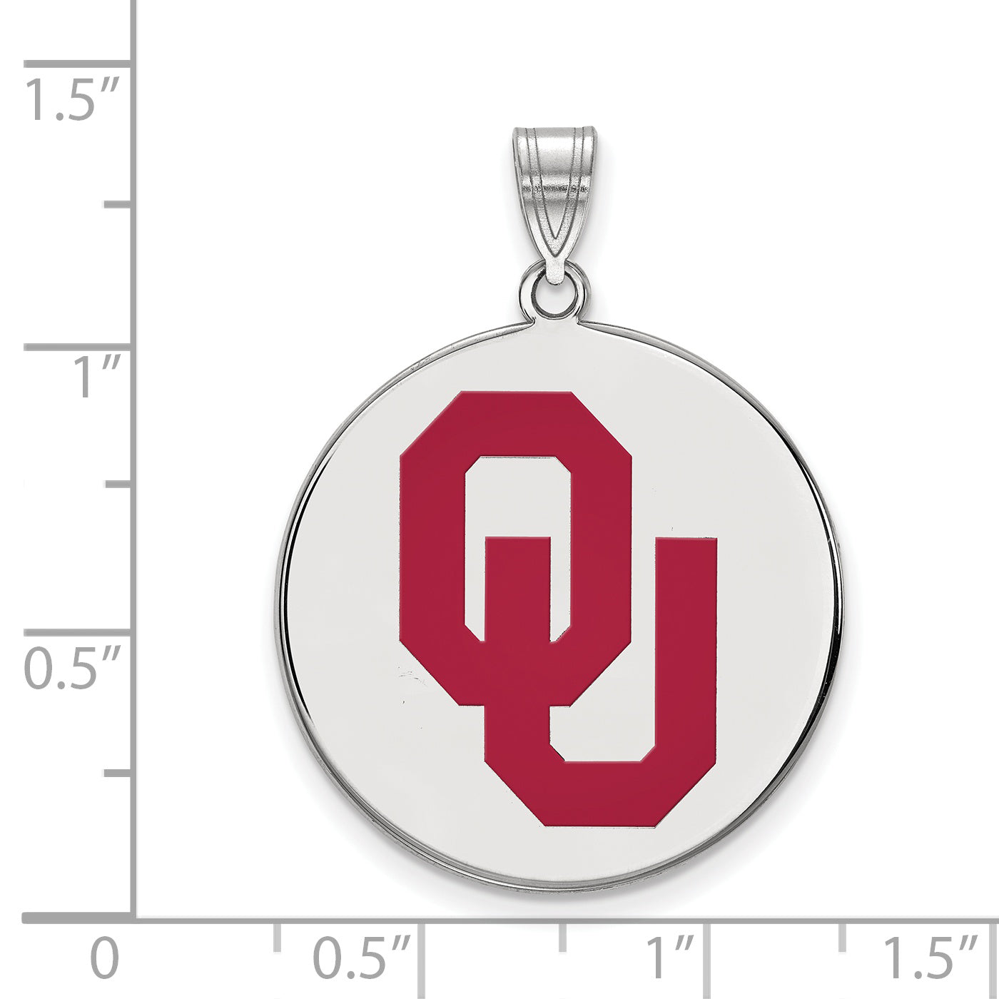 Sterling Silver Rhodium Plated Logoart University Of Oklahoma O U Extra Large Enameled Disc Pendant